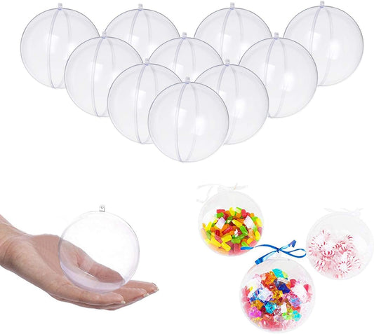 Clear Plastic Fillable Christmas Ornaments - 3.15” DIY Craft Balls, Pack of 10