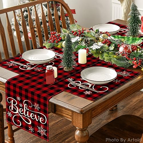 Artoid Mode 12 x 18 Inch Buffalo Plaid Placemats Set of 8 – Red/Black Washable Linen-like