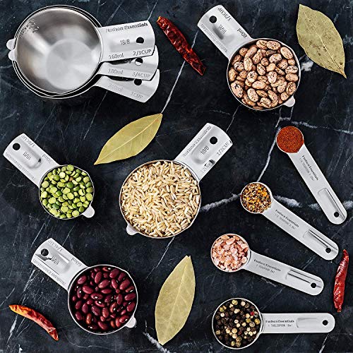Stainless Steel Measuring Cups and Spoons Set - 11 Piece Stackable Kitchen Tools
