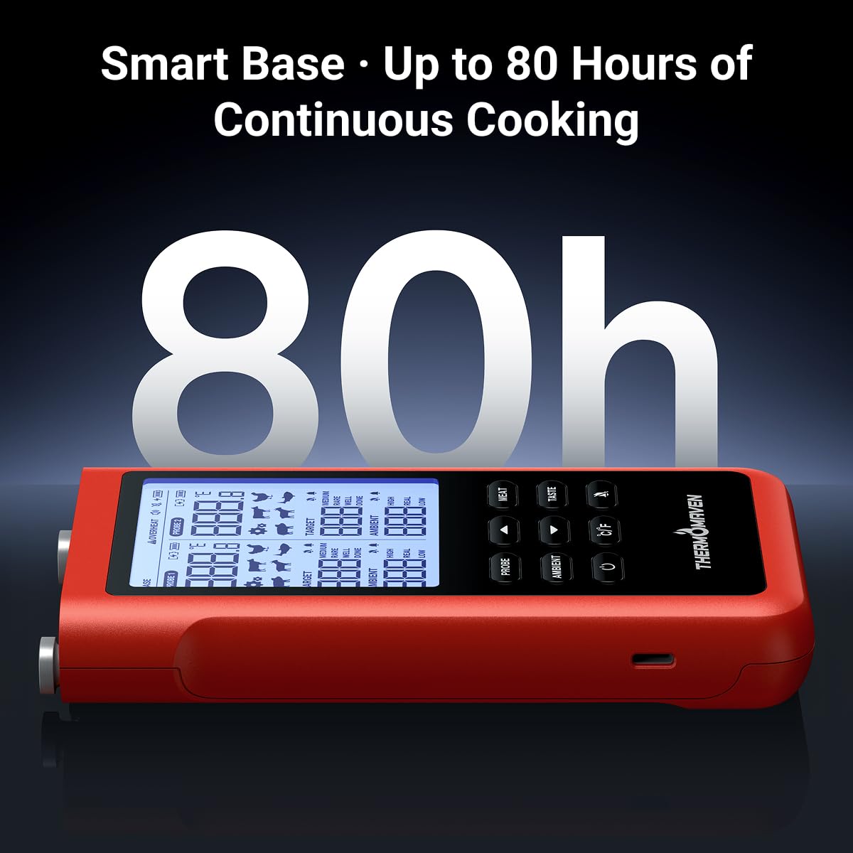 ThermoMaven Smart Wireless Meat Thermometer - Long Range 3000FT, 6 Sensors, NIST Certified Accuracy, Large LCD Display