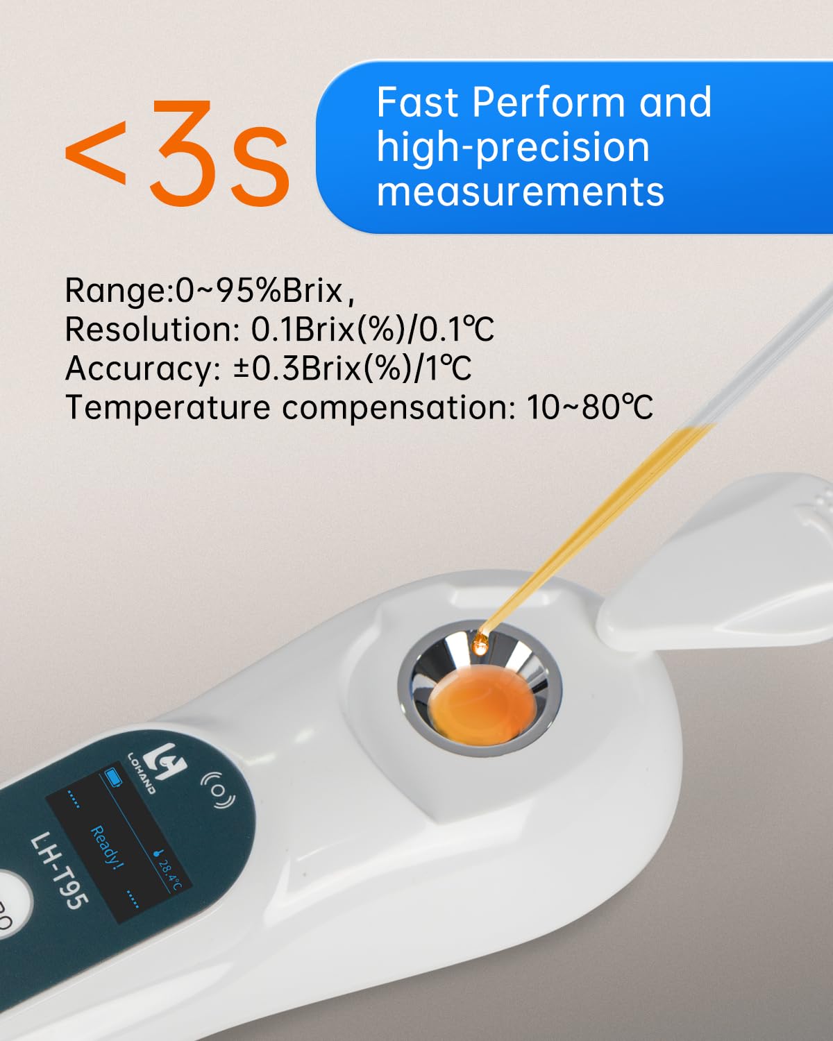 3-in-1 Digital Brix Refractometer with ATC/Refractive Index(RI), 0-95% Brix Measurement Range, High Accuracy Fast Touchscreen Test for Honey/Maple Syrup/Fruit Juice/Coffee