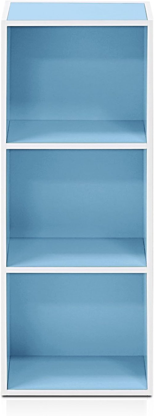 Furinno LUDER 3-Cube Bookshelf - Easy Assembly Bookcase for Living Room & Home Office | White/Light Blue, 9.3 x 12 x 31.5