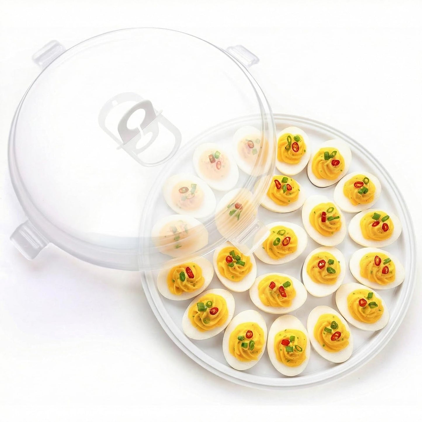 HANSGO Deviled Egg Containers with Lid, Deviled Egg Platter Carrier Holder Trays with 22 Slots for Holiday Party and Home Kitchen, White