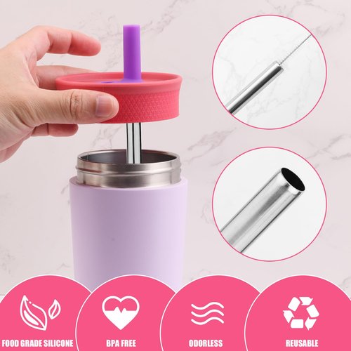 Gosknor 4pcs Metal Straw for Owala Kids 12 OZ Stainless Steel Tumbler, Reusable Stainless Steel Replacement Straws with 2pcs Cleaning Brushes Compatible with Owala 15 OZ Plastic Tumbler Water Bottle