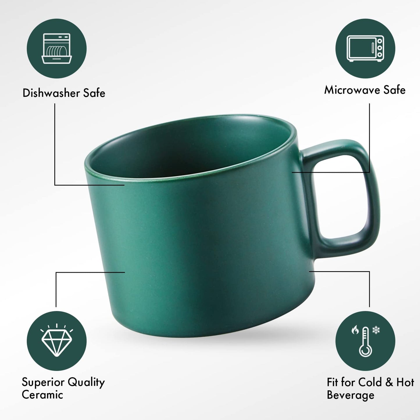VOBAGA Coffee Mug 11 oz Tea Cup with Flat-Bottom Warming Coffee Milk for Office and Home Valentine's Day Gift(Green)