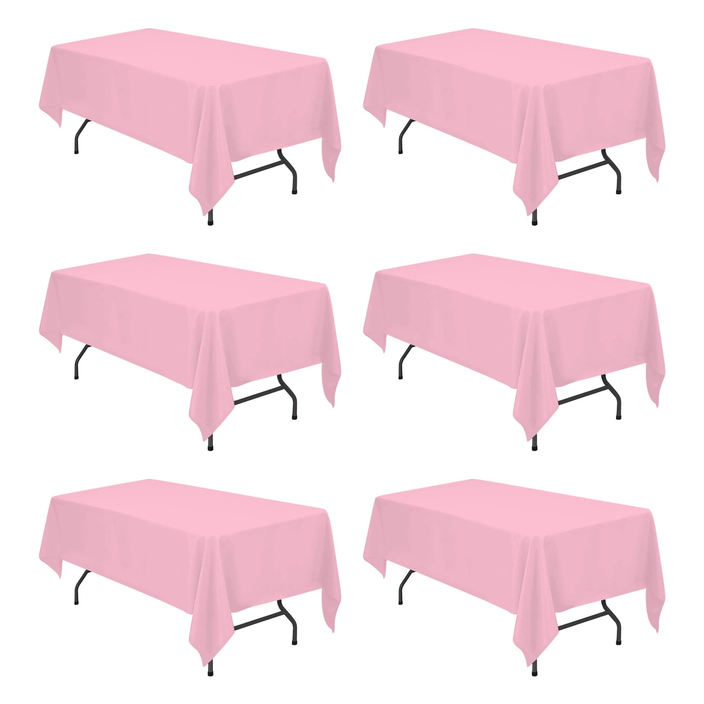 BRILLMAX 6 Pack Pink Tablecloths 60 x 102 Inch for 6ft Rectangle Tables - 150 GSM Polyester Fabric, 15" Standard Drop, Water, Stain & Wrinkle Resistant Cloth Cover for Wedding Banquet Dining Buffet