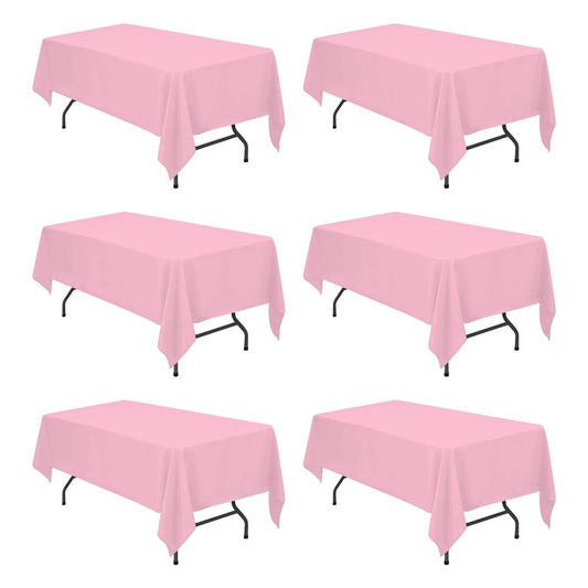 BRILLMAX 6 Pack Pink Tablecloths 60 x 102 Inch for 6ft Rectangle Tables - 150 GSM Polyester Fabric, 15" Standard Drop, Water, Stain & Wrinkle Resistant Cloth Cover for Wedding Banquet Dining Buffet