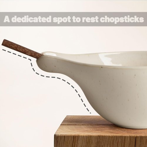 Artena Ramen Bowl Set - 42oz Ceramic Noodle Bowl with Chopsticks | Large White Soup & Pasta Bowl