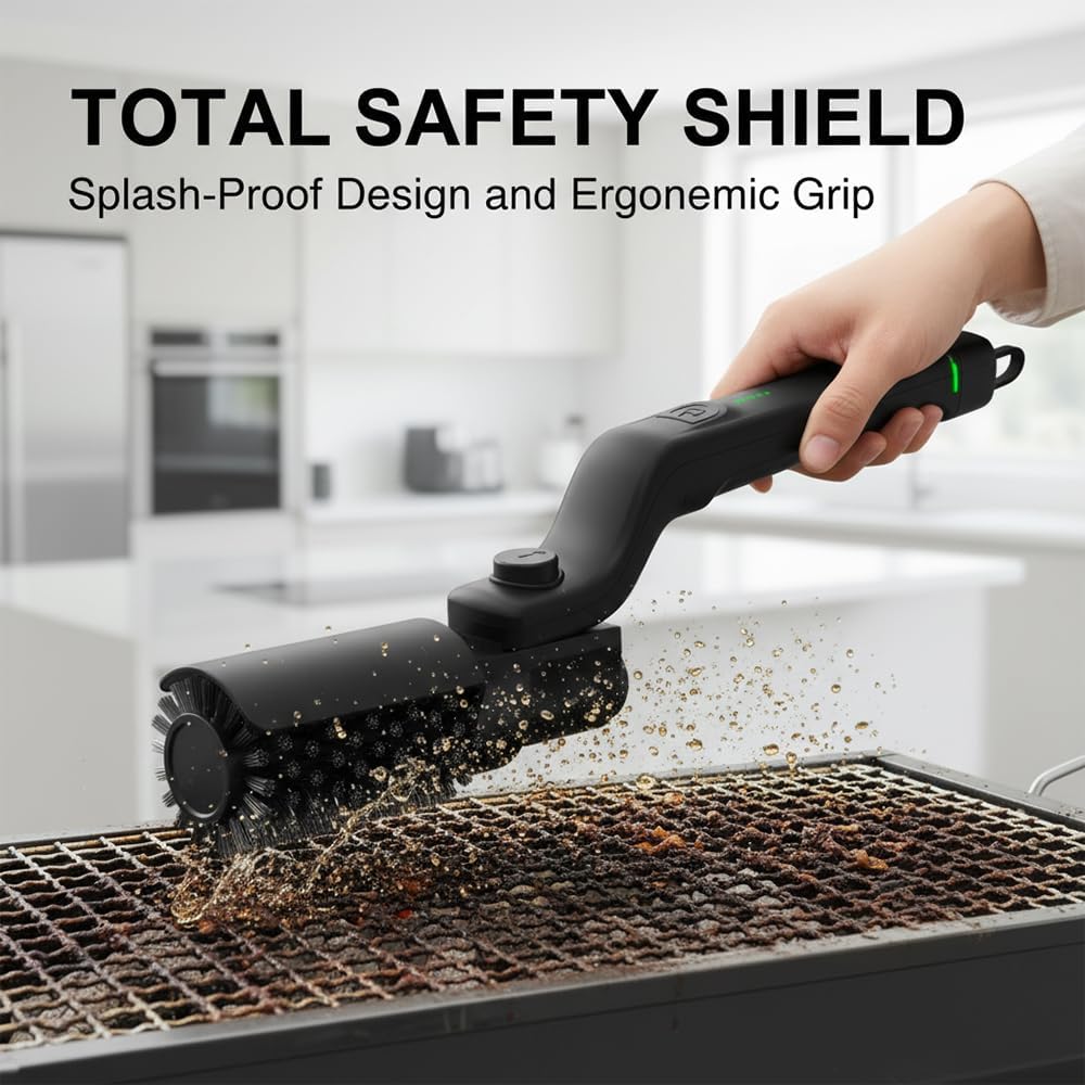 Skiennix Electric Grill Brush - Cordless BBQ Cleaner with 3 Speed Settings & Rechargeable Battery