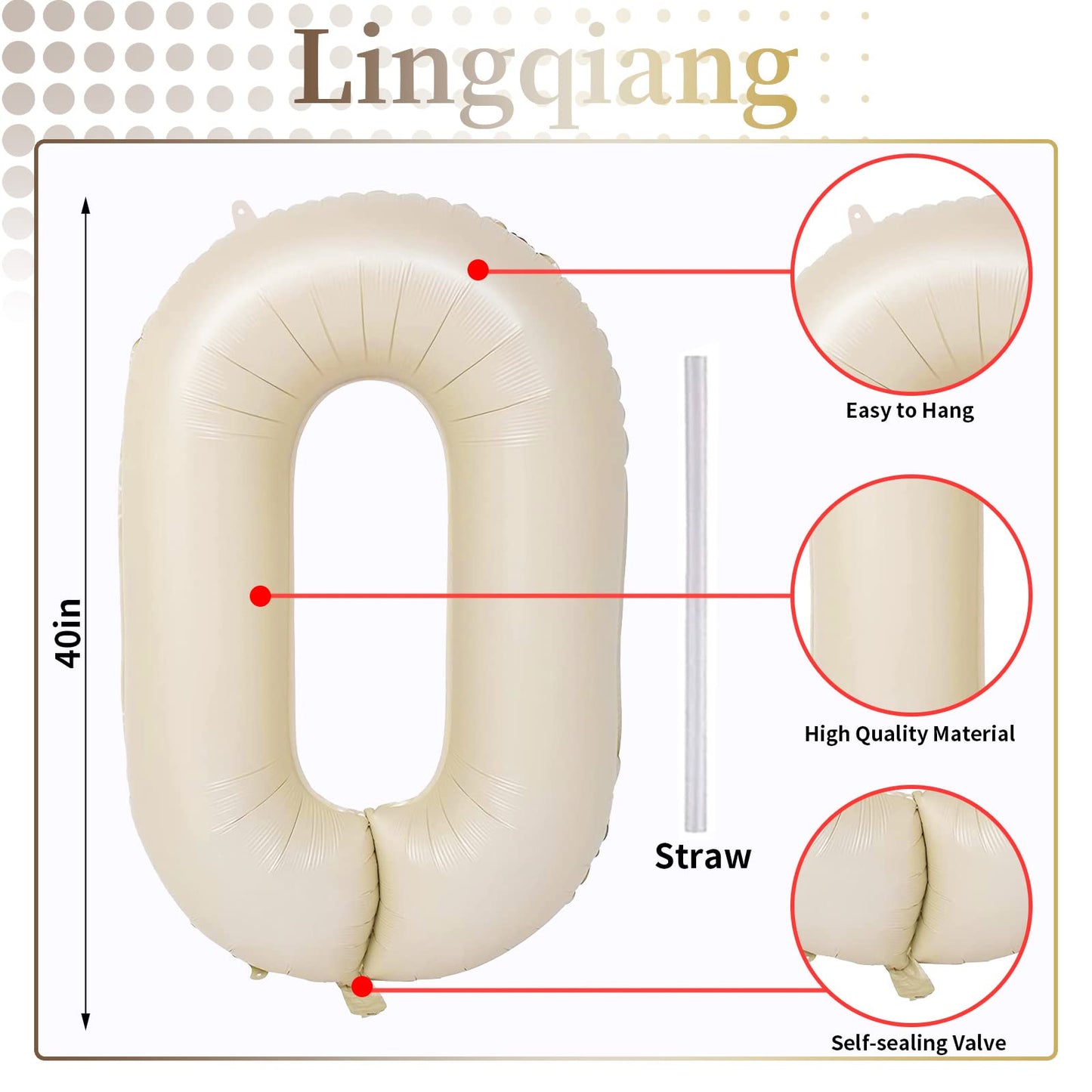 60th Birthday Balloons Cream for Women, 40 Inch Giant Beige Foil 60 Balloon Numbers Self Inflating, Ivory White Sand Digit 6 & 0 Helium Balloons for Men 60th Anniversary Party Decorations Supplies