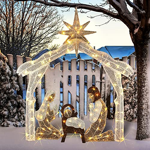 Hourleey 4ft Lighted Christmas Nativity Scene Outdoor Holiday Decor with Warm White Lights