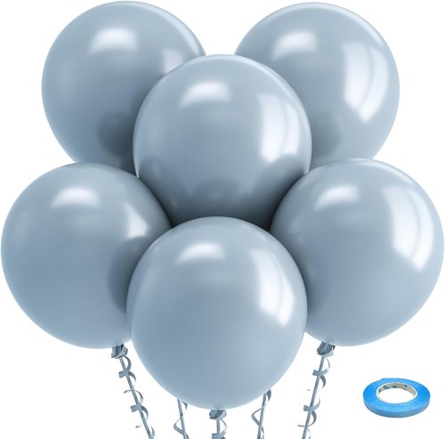 Bezente 18-Inch Dusty Blue Balloons - 30 Pack Thick Round Latex for Weddings, Parties & Events