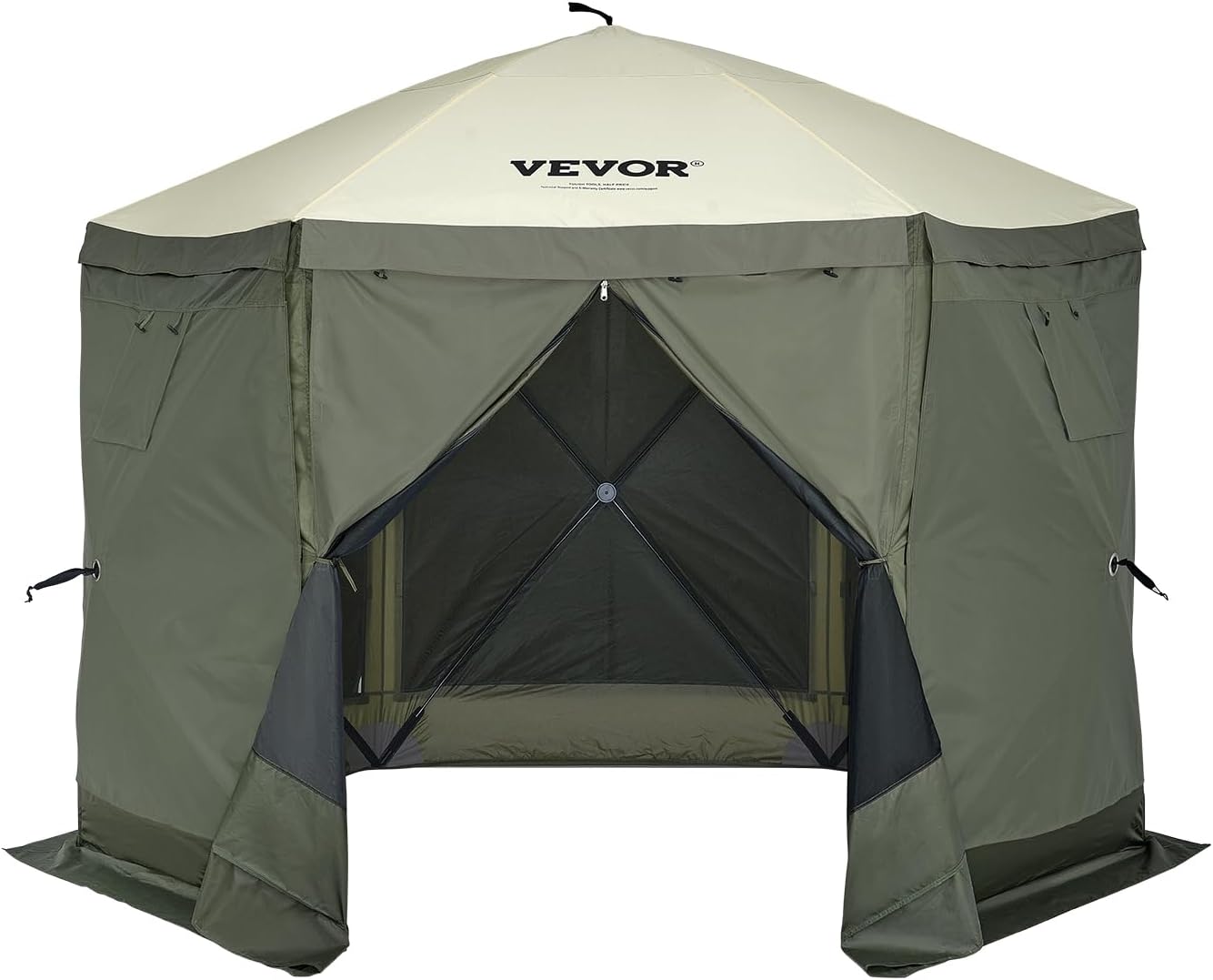 VEVOR Pop Up Gazebo | 6-Sided Canopy Sun Shelter with Removable Privacy Cloths | 10x10FT Army Green