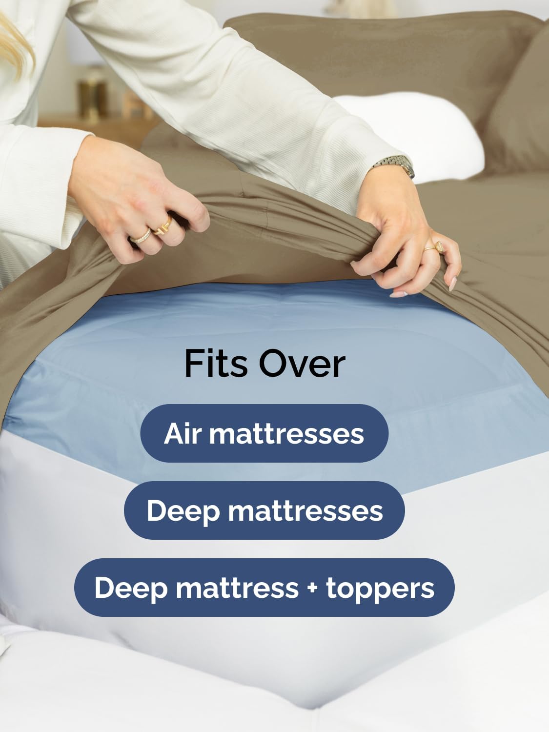 Skiennix Extra Deep Cal King Sheet Set | 6-Piece Breathable Cooling Bedding - Soft, Wrinkle-Free Khaki