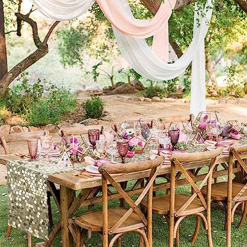 Pufogu 12 x 108 Inch Sequin Table Runner, Champagne Glitter Premium Big Sequin Table Runner, Rectangle Table Runners for Halloween, Christmas, Wedding Party, Birthday Party, Banquet Decor (1 Pack).