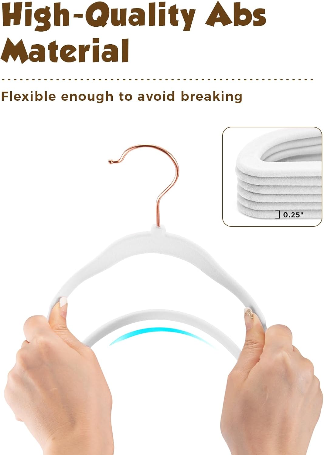 Smartor Kids Velvet Hangers - 50 Pack Premium Non-Slip Felt Hangers for Toddler Clothes | 14 Inch White with Rose Gold Hook