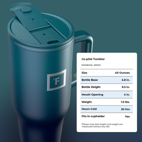 IRON °FLASK Co-Pilot Insulated Mug w/Straw & Flip Cap Lids - Cup Holder Bottle for Hot, Cold Drink - Leak-Proof - Water, Coffee Portable Travel Mug - Dark Night, 40 Oz