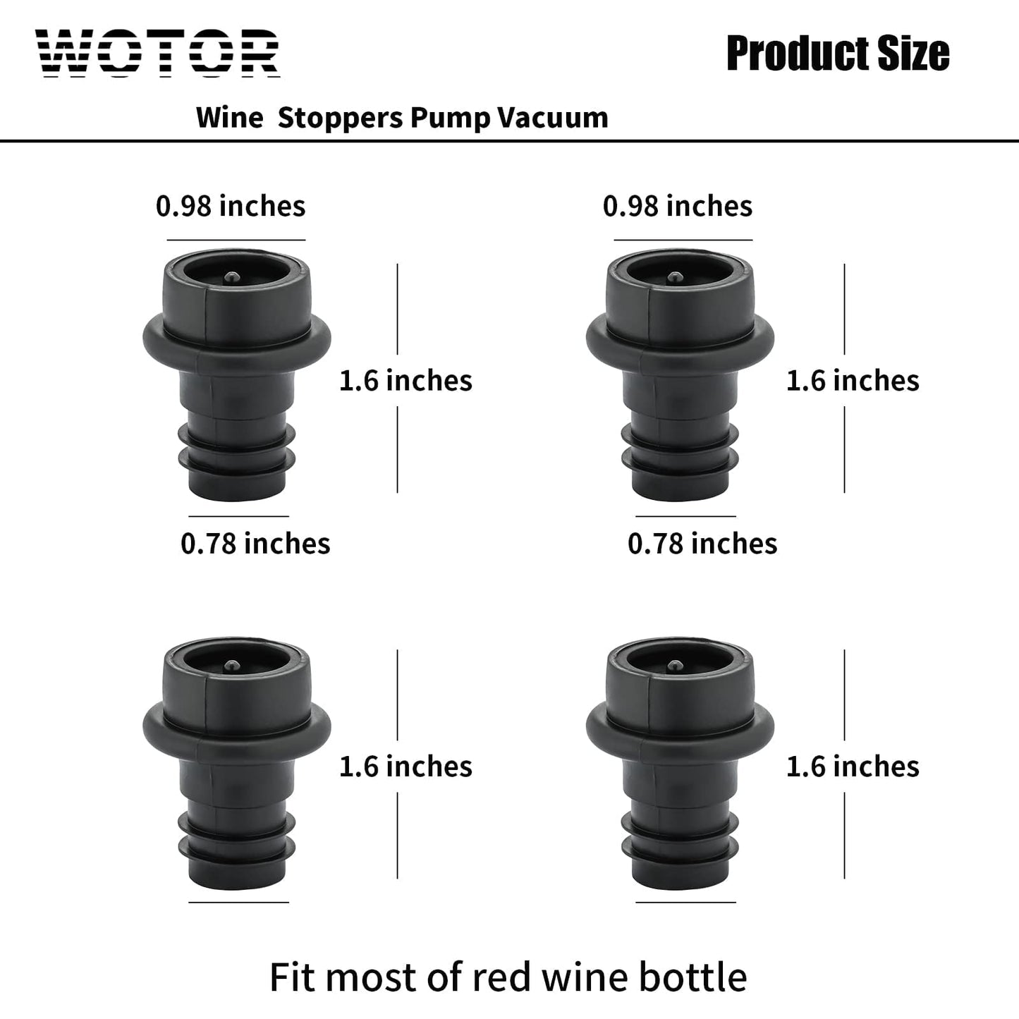 WOTOR Wine Stoppers Vacuum, Silicone Wine Saver & Preserver, Reusable Bottle Sealer, Keep Fresh (Black, 12 Pieces)