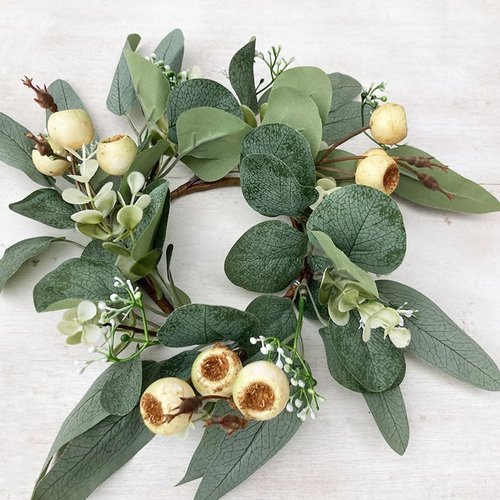 Eucalyptus Candle Rings by [Brand Name] - 2Pcs 4-Inch Boho Wreaths for 3-Inch Pillar Candles | Wedding Decor