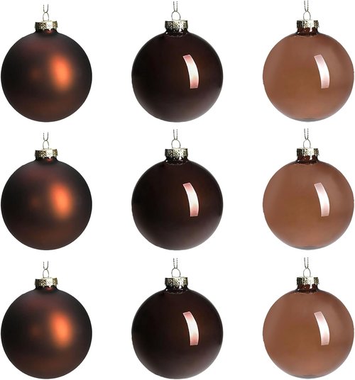 DN DECONATION Brown Glass Christmas Ball Ornaments - Set of 9 | 3" Hanging Baubles for Tree Decoration
