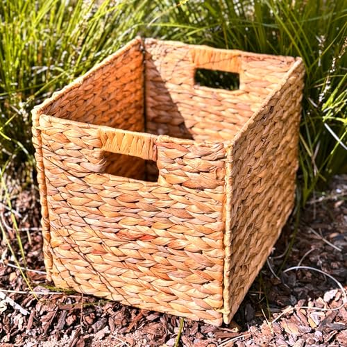 4-Pack Water Hyacinth Wicker Storage Baskets 13x11x11in for Shelving - Handwoven Natural Farmhouse Style