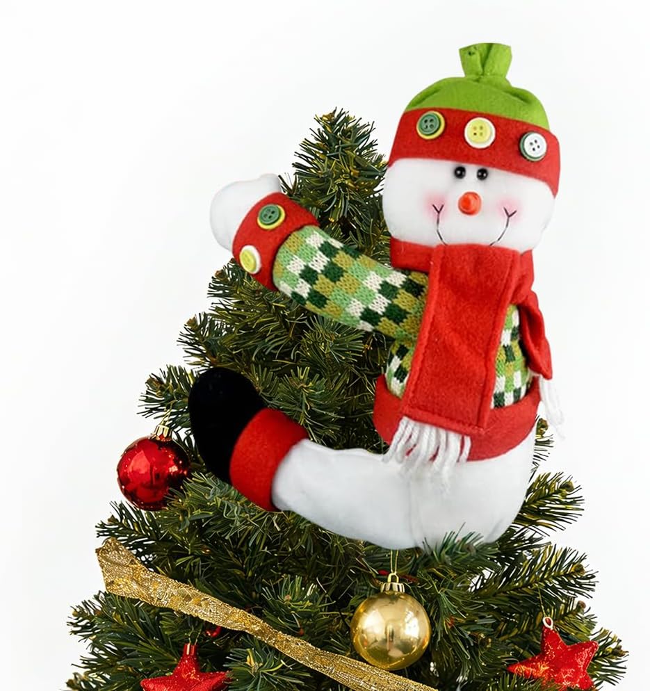 Skiennix Christmas Tree Topper Snowman - Unique Holiday Decor | Versatile Curtain Tie & Wine Bottle Hugger - Red, White, Green