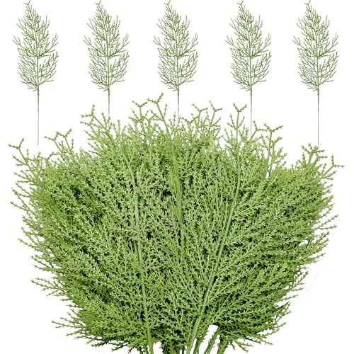 SITUMEIZI 50 Pcs Artificial Pine Sprigs Faux Christmas Greenery Stems 14 Inches Picks Christmas Pine Branches Cypress Plastic Decor for Wreath Craft DIY Holiday Decorations(50,Green)
