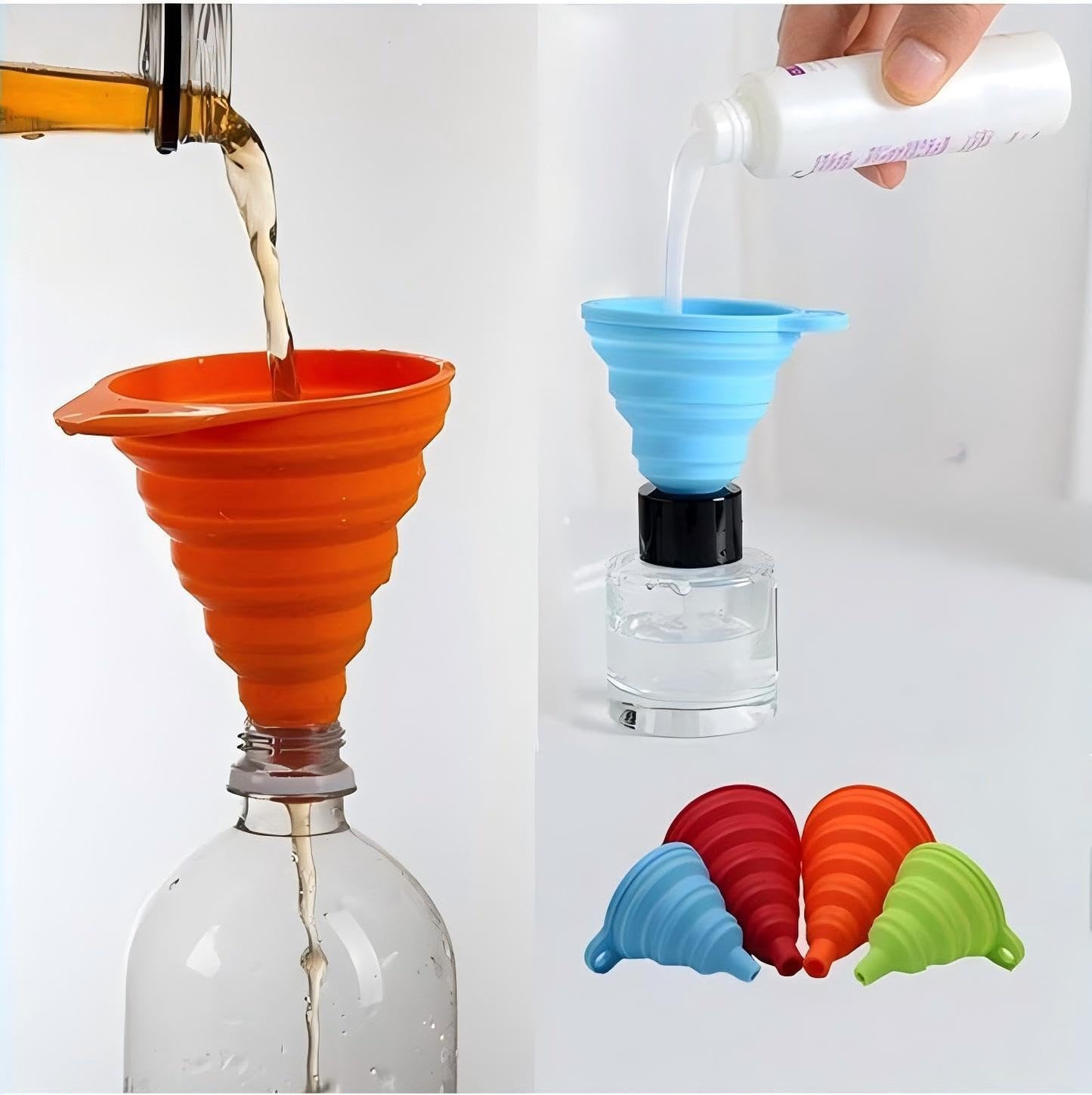 Skiennix Kitchen Funnel Set - 3 Pack Foldable Silicone Funnels for Easy Liquid Transfer | Food Grade