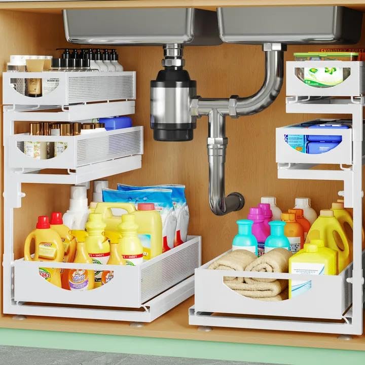 2-Pack White Under Sink Organizer 3-Tier Pull-Out Cabinet Storage