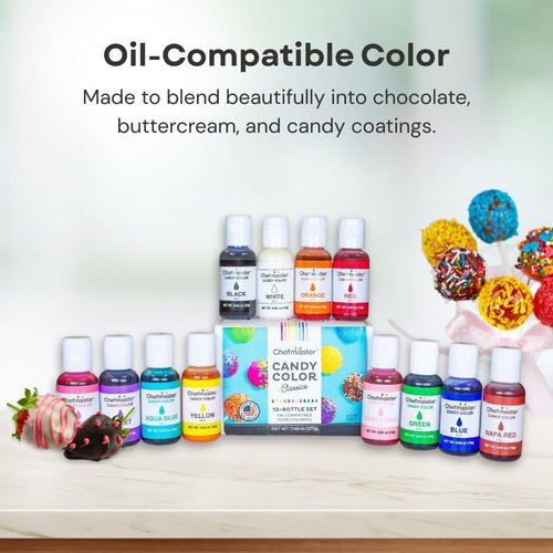Chefmaster Pink Candy Color | True-Tone Shades | Oil-Based | Professional-Grade Dye | Chocolate, Strawberries, Cake Pops | Decorating | Easy-to-Use | Manufactured in the USA | 0.64 oz