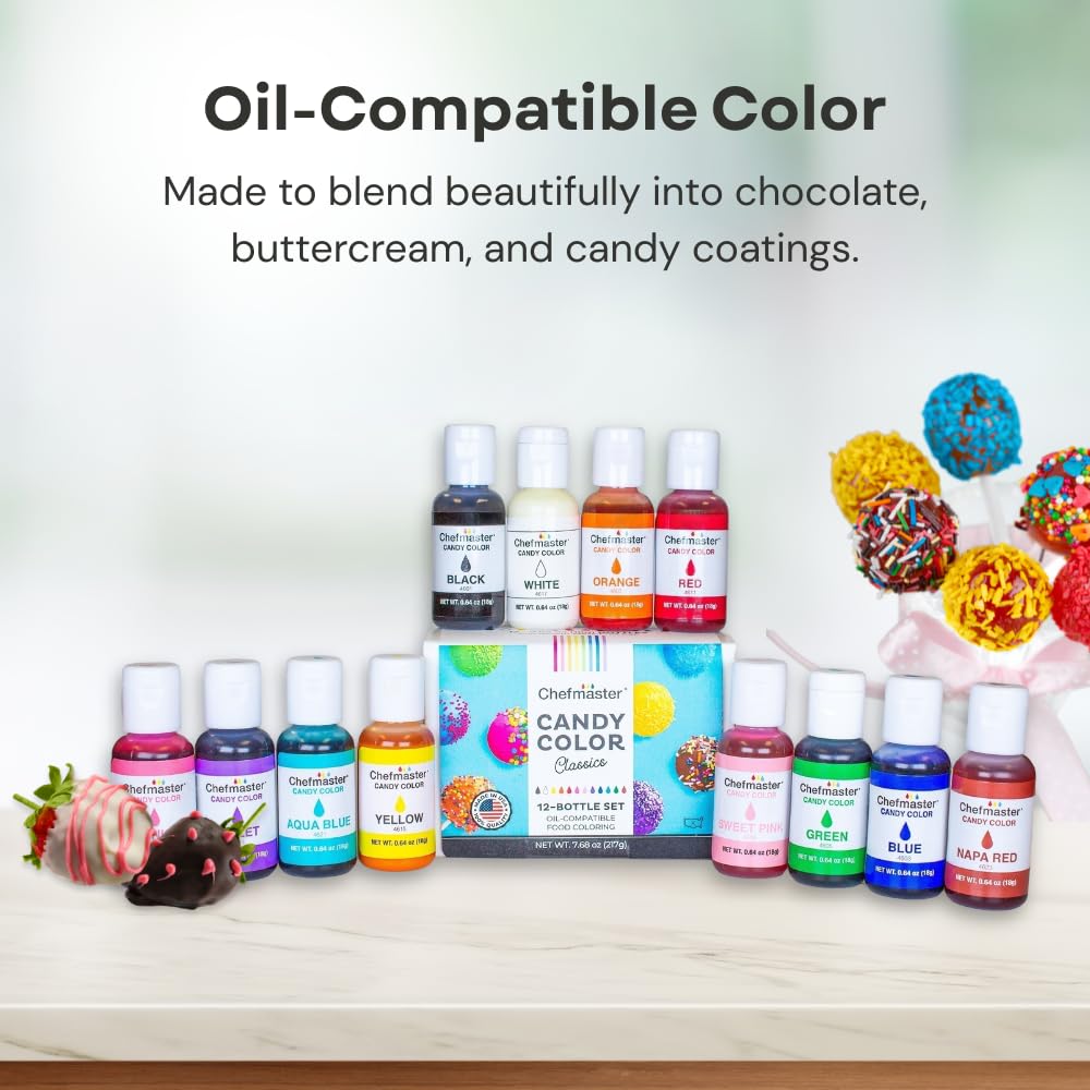 Chefmaster Yellow Candy Color | True-Tone Shades | Oil-Based | Professional-Grade Dye | Chocolate, Strawberries, Cake Pops | Decorating | Easy-to-Use | Manufactured in the USA | 0.70 oz
