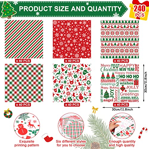 Christmas Wax Paper Sheets 12x12 Inch Food Wraps & Basket Liners - 240 Pack