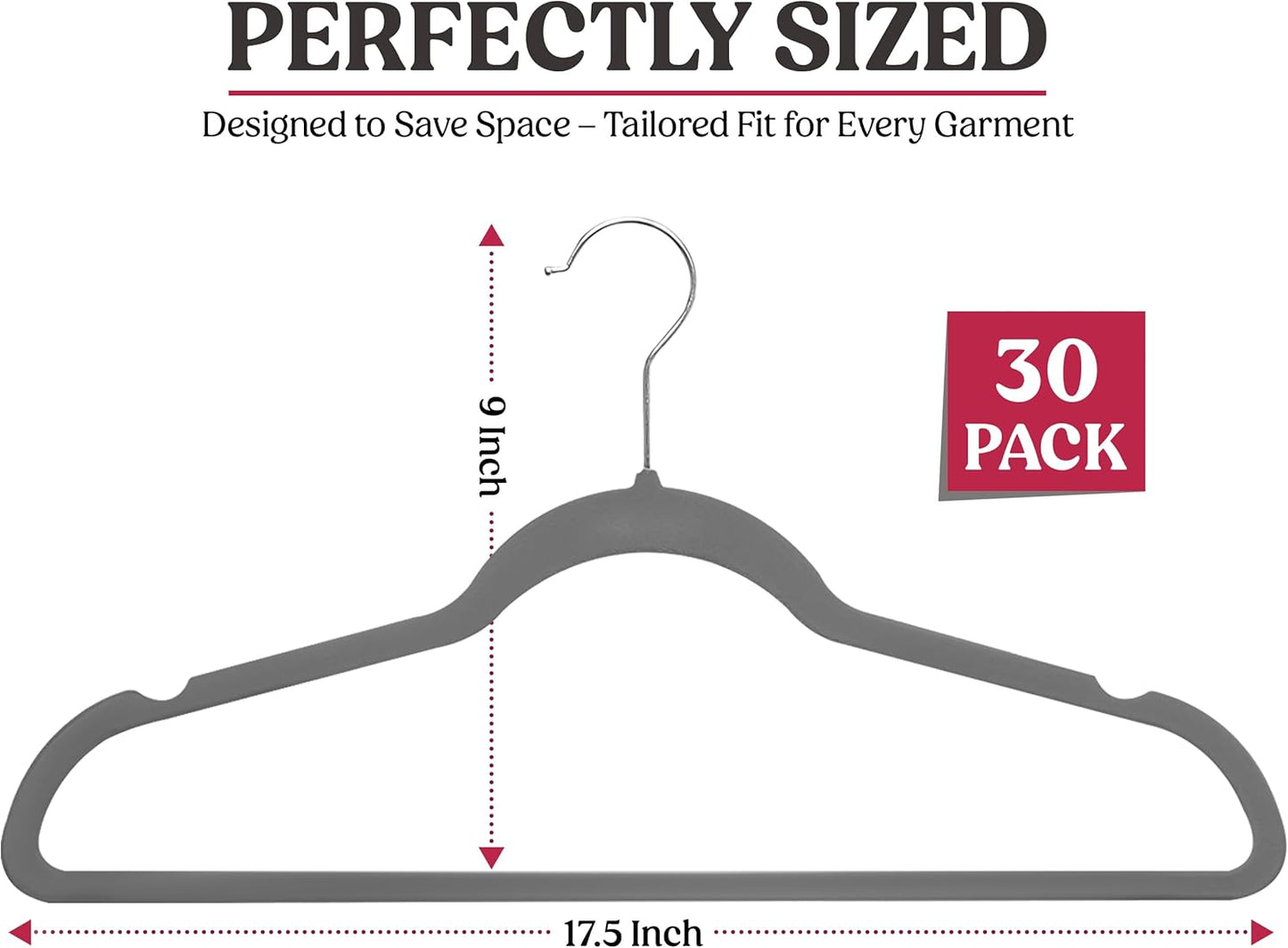 LDC Grey Velvet Hangers 30 Pack - Premium Non-Slip Space-Saving Felt Hangers with 360° Swivel Hook - Grey