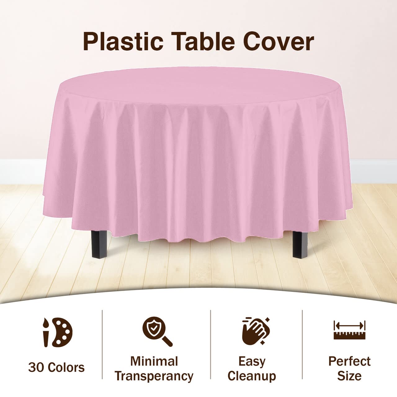 Exquisite Party Solids 6-Pack Premium Plastic Tablecloth 84in. Round Plastic Table Cover - Pink