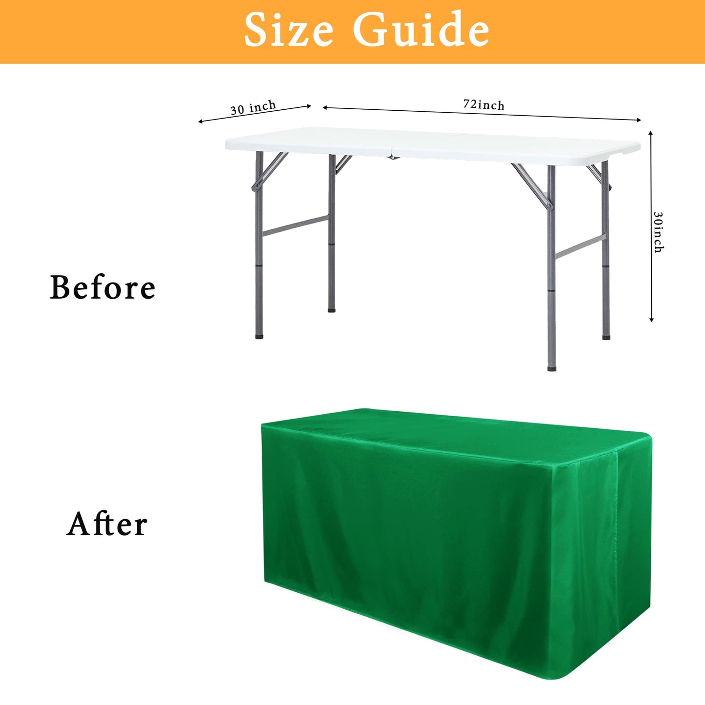 Obstal 2 Pack Green Table Clothes for 6 Foot Rectangle Tables - Water Resistant Washable Fabric Polyester Rectangle Table Cover Protector for Wedding, Banquet and Trade Shows, 72L x 30W x 30H Inches