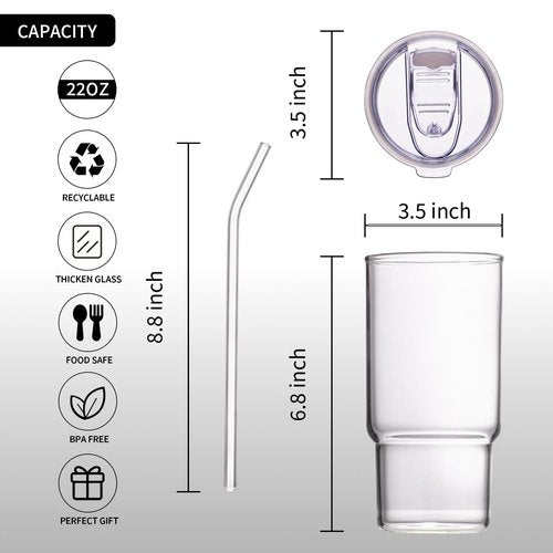 BLUEPOLAR 20 OZ Tumbler Water Glass,Glass Tumbler Iced Coffee Cup with Straw and Lid Sealed Carry on,Glass Cups with Reusable Wide Mouth and Thicken Wall Cups (grown)