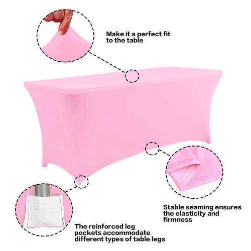 IVAPUPU 2 Pack 4FT Table Cloth for Rectangular Fitted Events Stretch Pink Table Covers Washable Cover Spandex Tablecloth Protector for Party, Wedding, Cocktail, Banquet, Festival