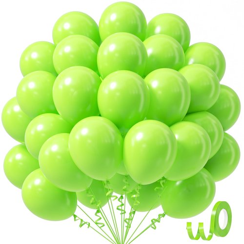 Awenztech Lime Green Balloons 12 inch, Lime Green Latex Balloon 50pcs Party Balloons for Baby Shower Dinosaur Jungle Halloween Birthday Party Decorations