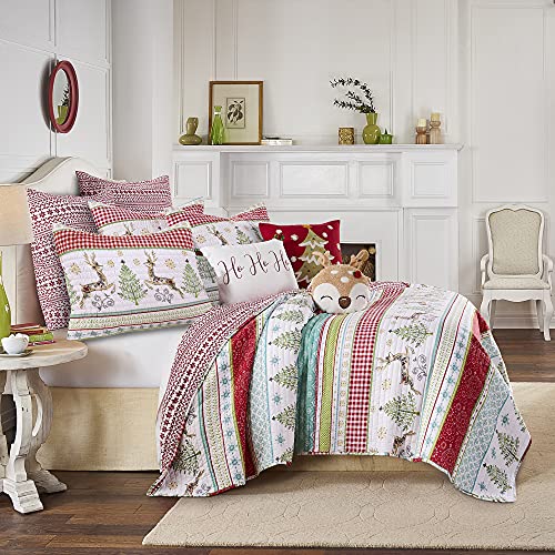 Levtex Home Merry & Bright Reversible Full/Queen Christmas Quilt - Deer & Trees, Microfiber