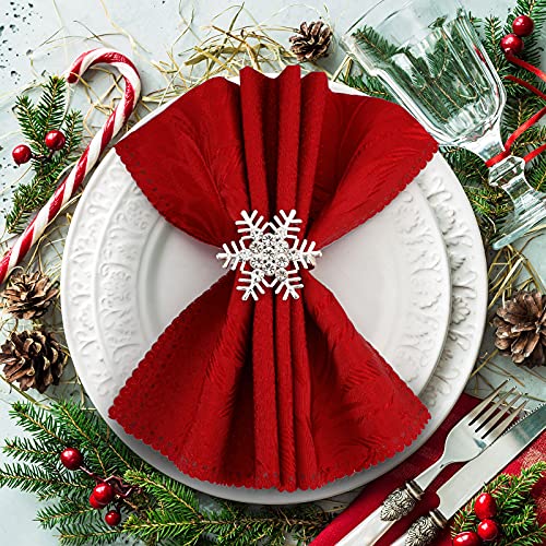 Patelai 12 Pcs Silver Napkin Rings Set – Snowflake & Christmas Tree Metal with Rhinestones