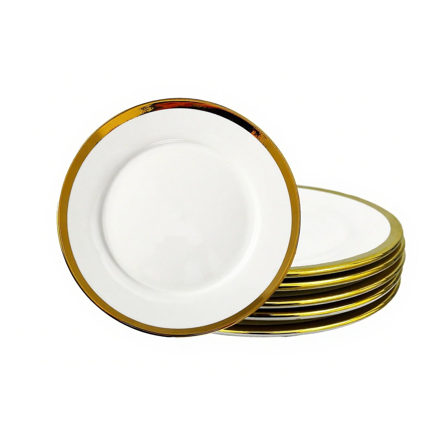 Loymokinar Salad & Dessert Plates, Set of 6, 8 inch, White Porcelain with Gold Trim, Elegant Ceramic Appetizer Plates for Bread, Snack and Finger Food, Round Serving Dishes for Wedding & Dinner Party