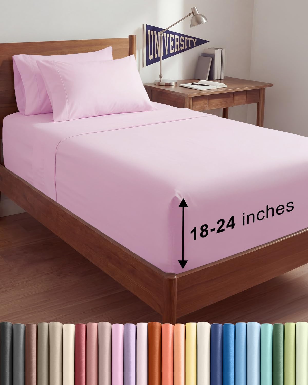 Skiennix Extra Deep Twin XL Sheet Set - 4-Piece Breathable Cooling Bedding - Soft, Wrinkle-Free Light Pink