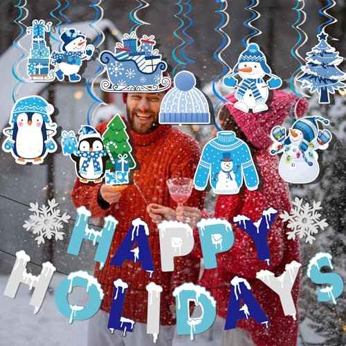 Happy Holidays Banner Happy Holidays Decorations Winter Banner with Winter Wonderland for Holiday Decorations Christmas Decorations Christmas Party Decorations