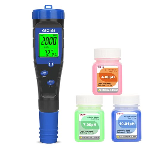 GIDIGI Salt Tester for Pool, pH Meter Digital 5-in-1 pH TDS EC Salt Content Meter with Calibration Solution Set, pH ppm Meter for Salt Water Pool, Aquarium, Hot Tub, Spa, Hydroponics, Home Brew