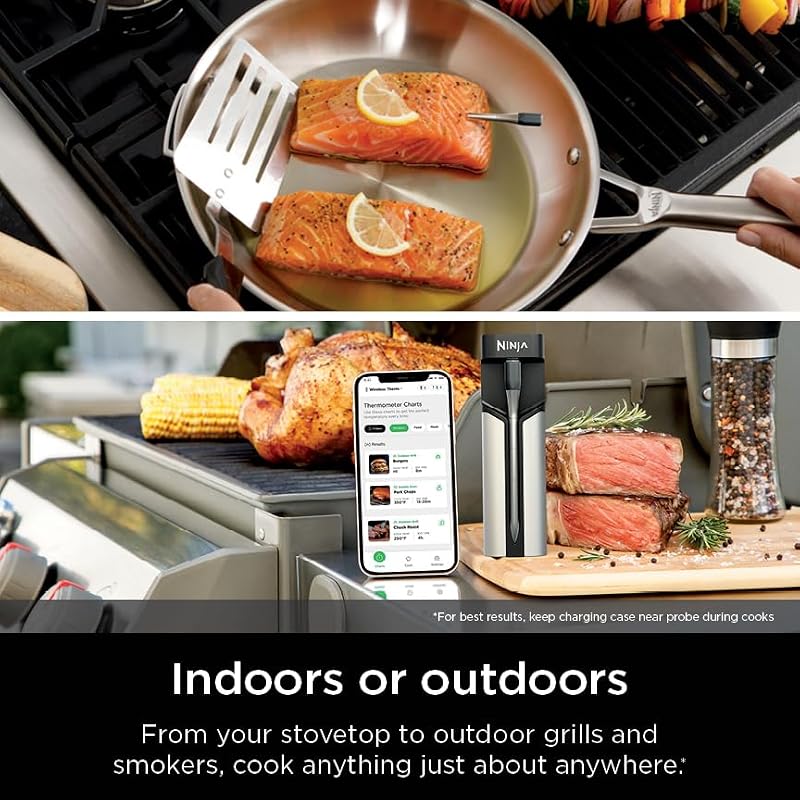 Wireless Cooking Thermometer with Remote Range Up to 165 ft - Waterproof, Sear & Grill Ready