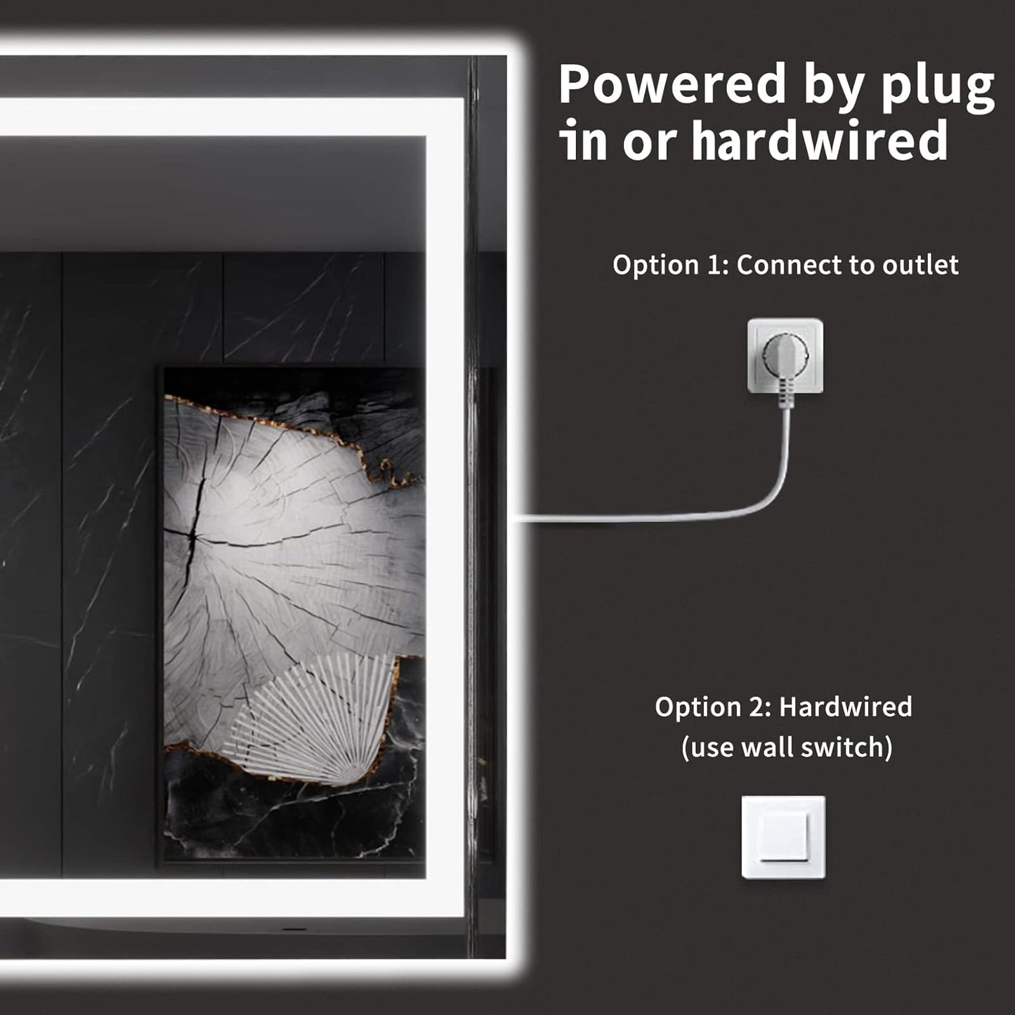 LOAAO LED Bathroom Mirror - 60x40 Inch, Dimmable & Anti-Fog, Backlit/Front Lit, Tempered Glass
