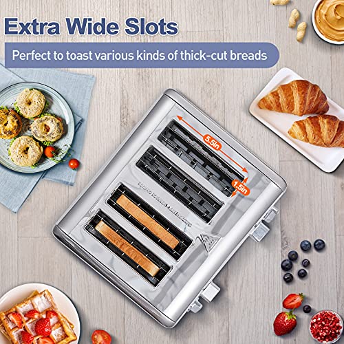 Silver Stainless Steel 4-Slice Toaster with Digital Display, Dual Control