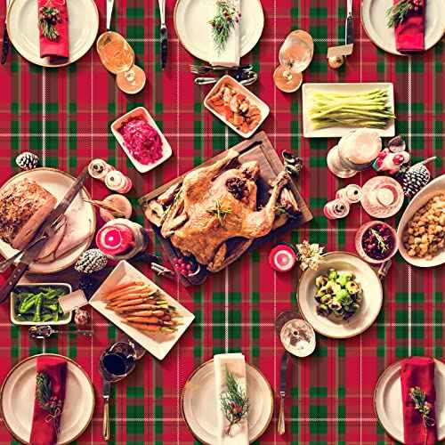 3Pcs Christmas Buffalo Checkered Plaid Party Tablecloth Decorations,Disposable Plastic Red and Green Xmas Rectangle Table Cover Backdrop for Christmas Winter Holiday Party Supplies, 54 x 108 inches