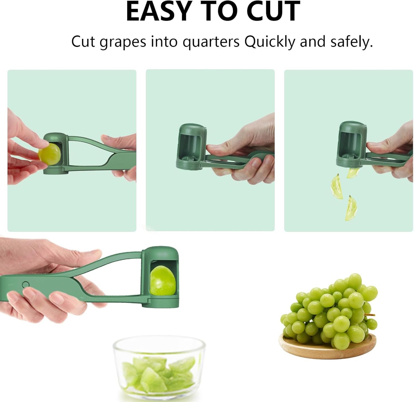 Luvan Grape Cutter for Toddlers 1-3 | Stainless Steel Slicer for Fruits & Vegetables - Green