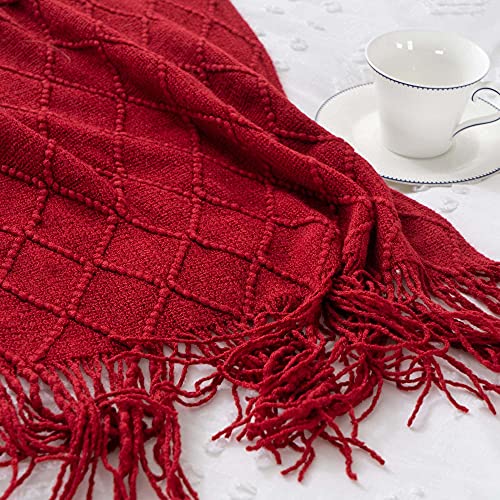 Battilo Red 50x60 in. Fringe Throw Blanket for Couch & Sofa – Boho Christmas Decor
